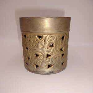 Vintage Metal Candle Holder Incense Burner Potpourri Trinket Box Flowers Cutouts